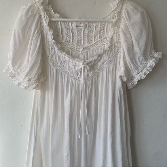 Doen Ainsley Cotton Ruffle Lace Babydoll Nightgown Mini Dress Salt White - Picture 7 of 12